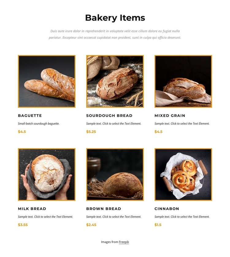 Bakery items Web Page Design