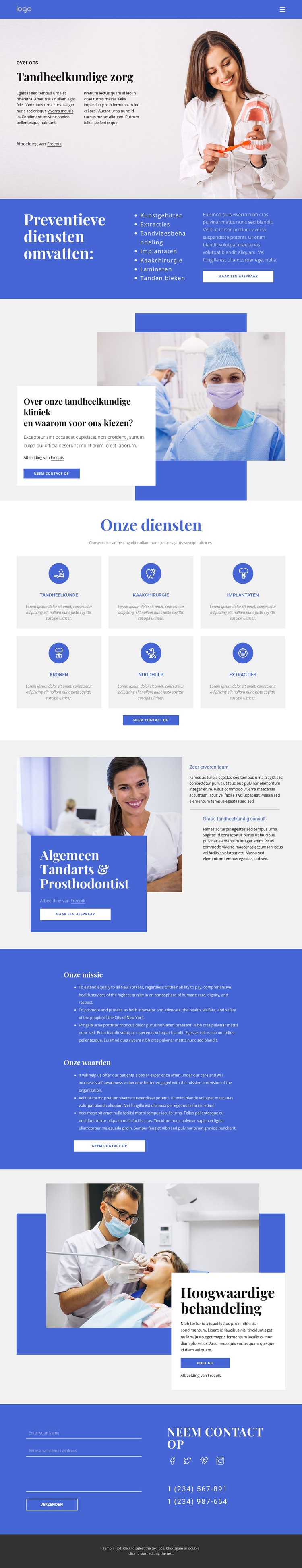 Tandarts en prosthodontie Website mockup