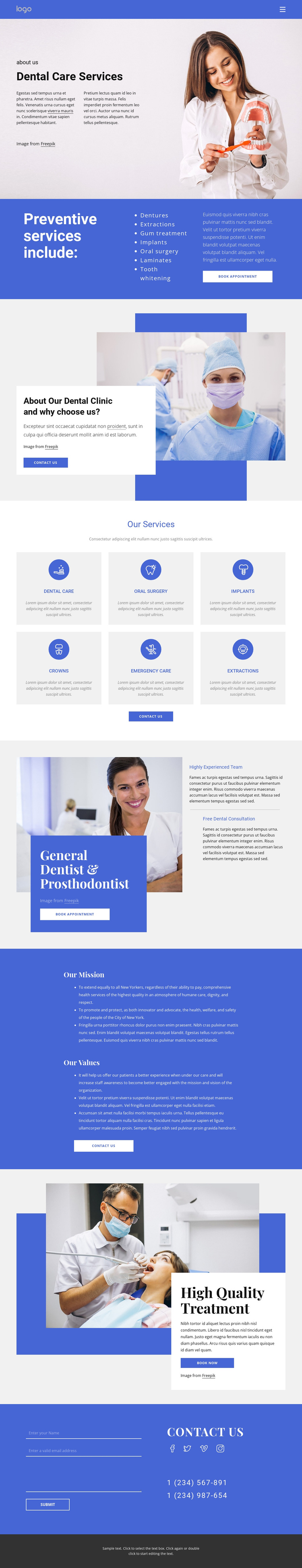 Dentist and prosthodontics One Page Template