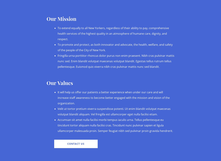 Our mission and values One Page Template