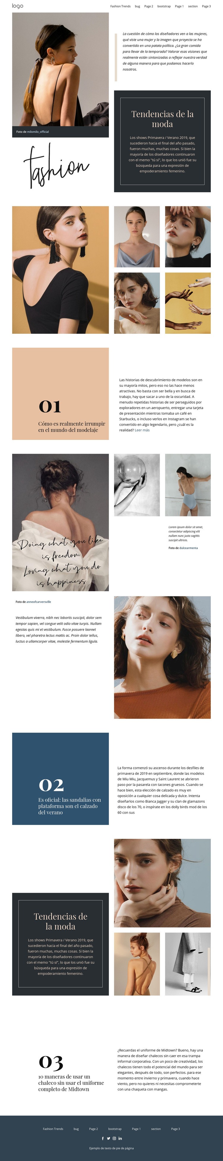 Visión de diseñador de la moda Maqueta de sitio web