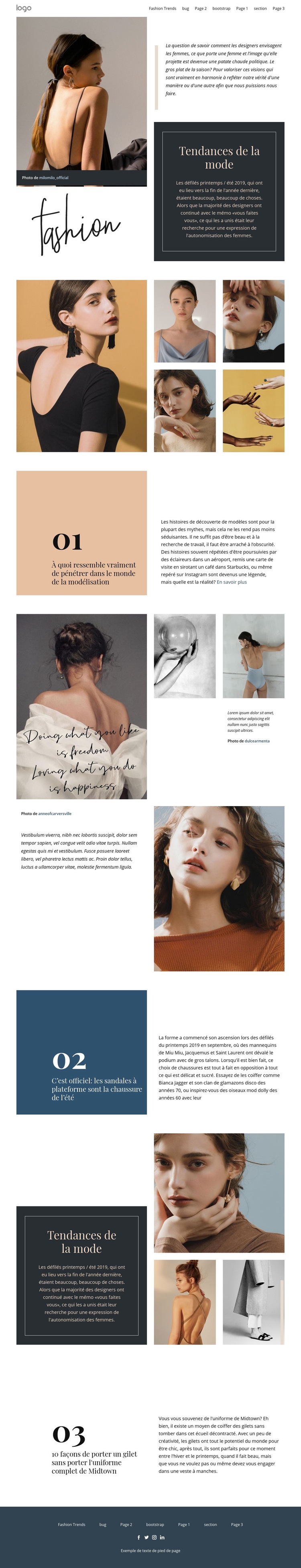 Vision créatrice de la mode Maquette de site Web