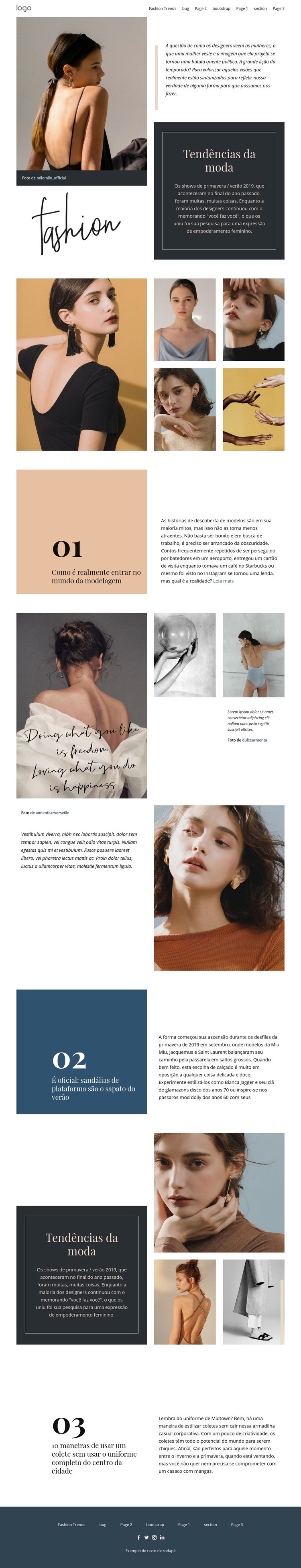 Visão do designer de moda Maquete do site