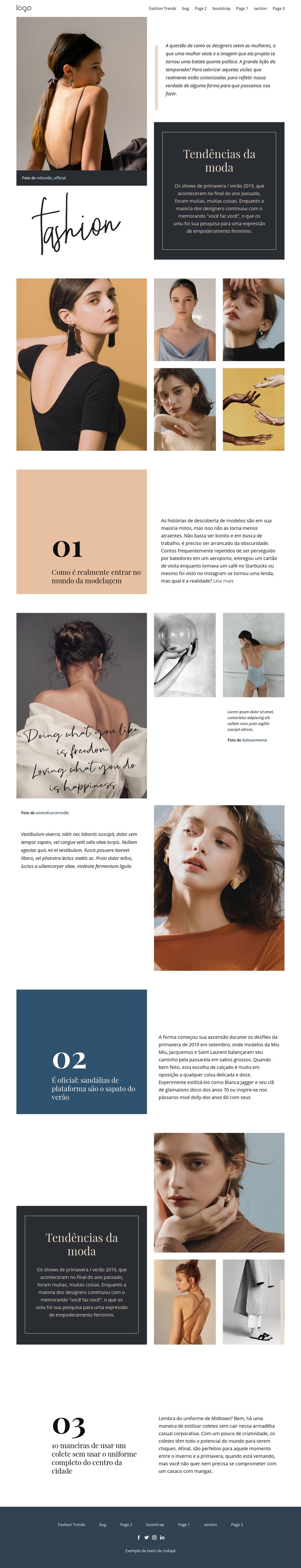 Visão do designer de moda Modelo de uma página