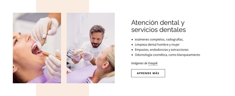 Atención dental y servicios dentales. Creador de sitios web HTML