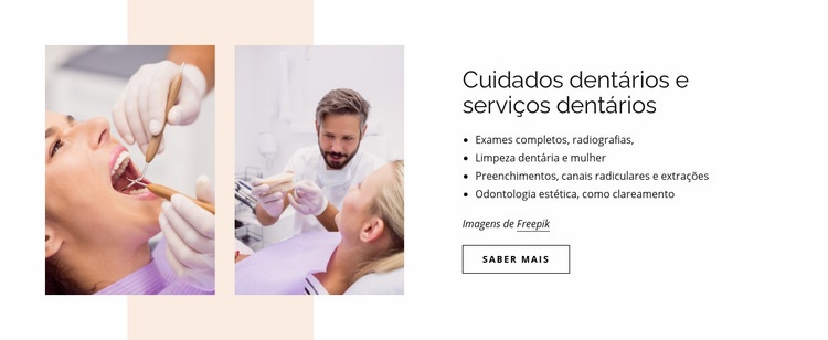 Assistência odontológica e serviços odontológicos Maquete do site