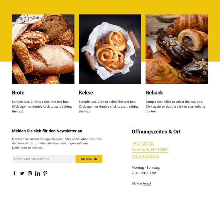 Frisches, handgemachtes Brot Website Builder-Vorlagen