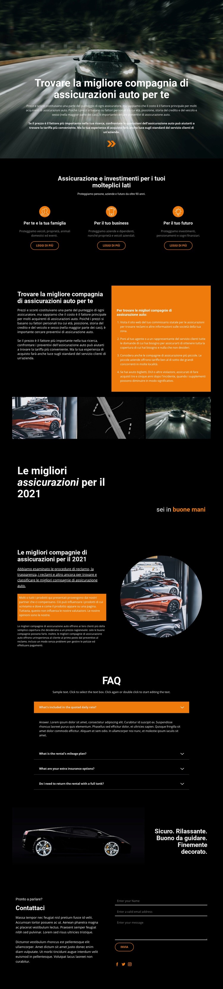 Assicurazione sul trasporto Mockup del sito web