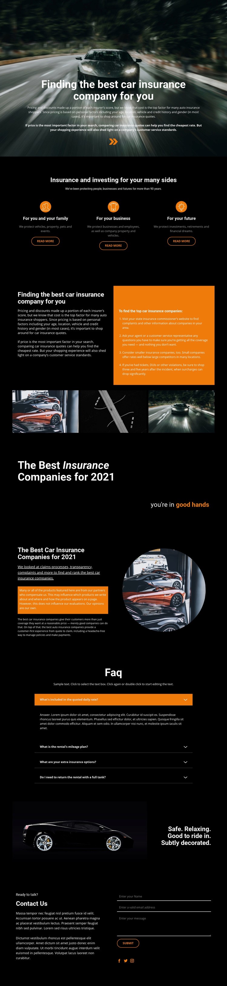 Transport insurance Web Page Design