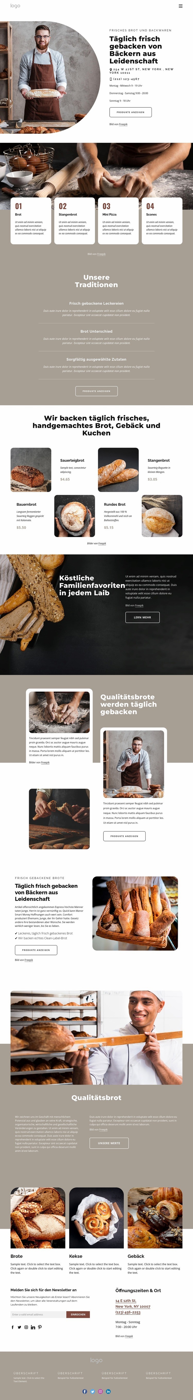 Bäckereiprodukte Landing Page