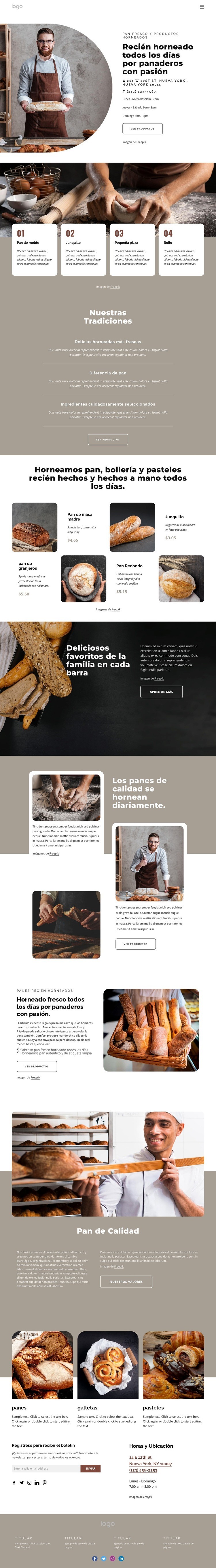 Productos de panadería Diseño de páginas web
