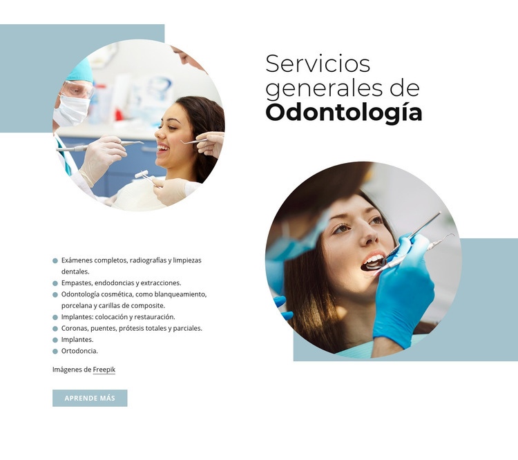 Servicios de odontología general Maqueta de sitio web
