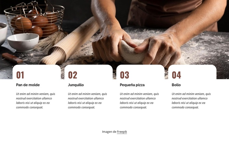 Ingredientes de calidad y horneado en cero. Tema de WordPress