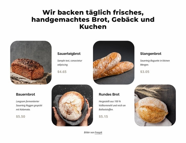 Handgemachtes Brot Website-Modell