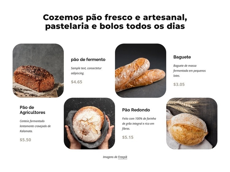 Pão artesanal Maquete do site
