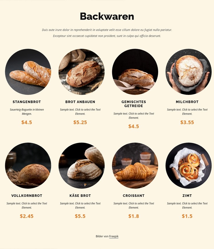 Täglich frisch gebackenes Brot HTML-Vorlage