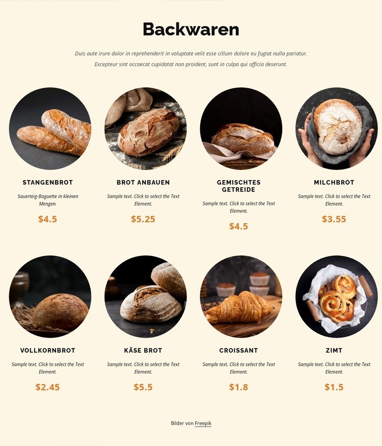 Täglich frisch gebackenes Brot HTML Website Builder