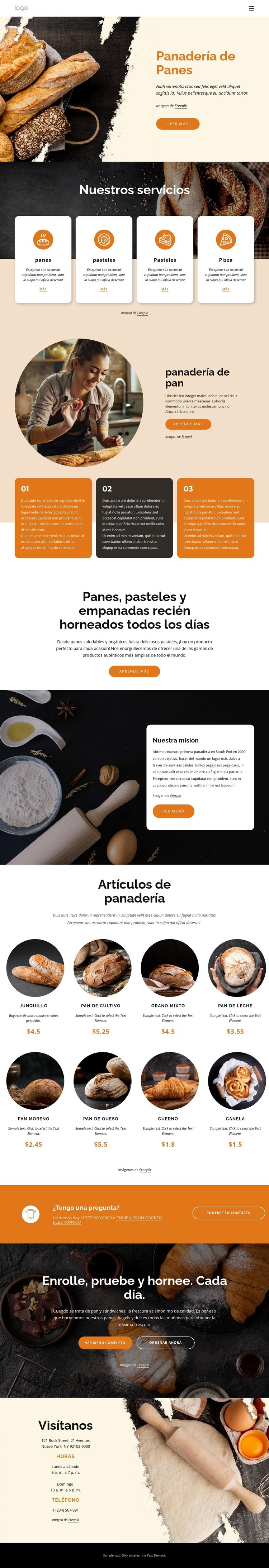 panadería panes Maqueta de sitio web