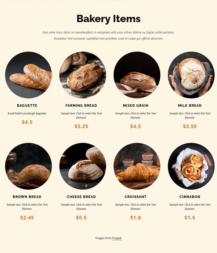 Fresh breads handcrafted daily Homepage Design