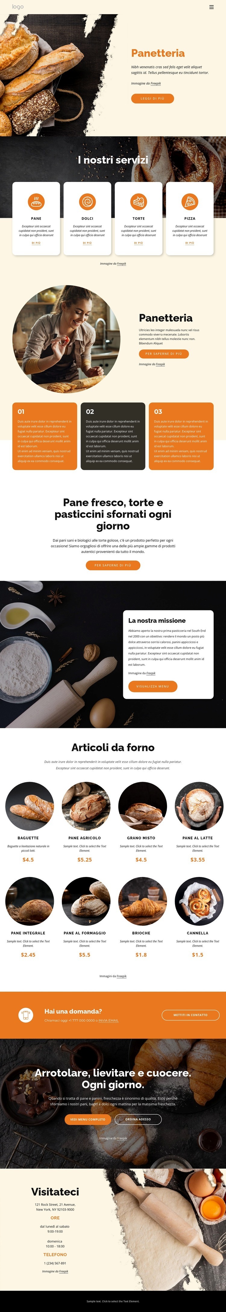 Panetteria Mockup del sito web