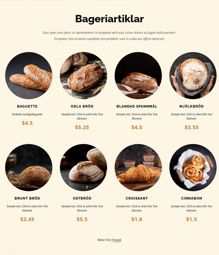 Färskt bröd tillverkat dagligen CSS -mall