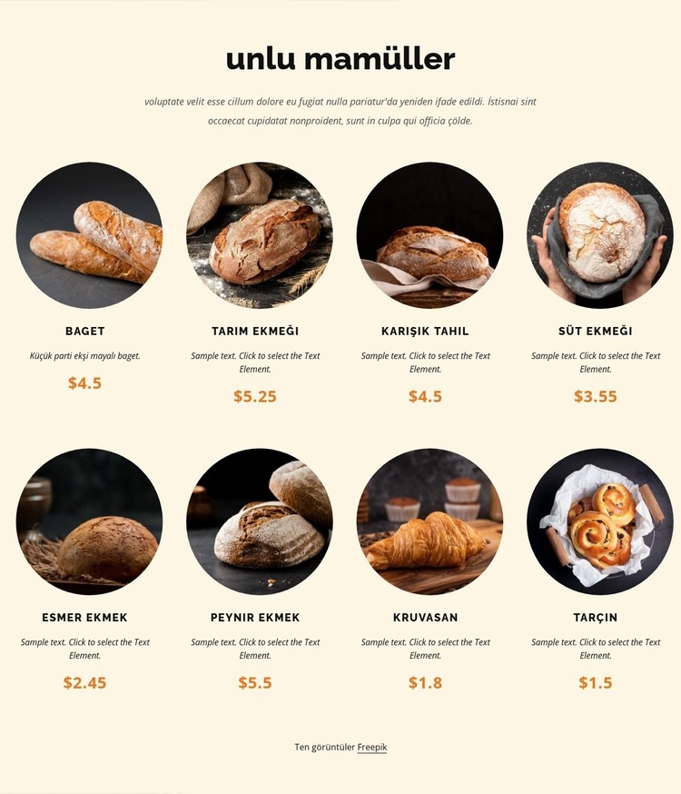 Günlük el yapımı taze ekmekler HTML5 Şablonu