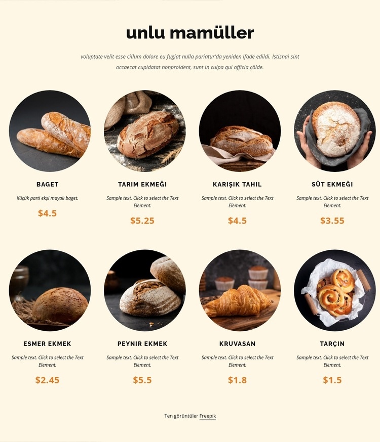 Günlük el yapımı taze ekmekler Bir Sayfa Şablonu