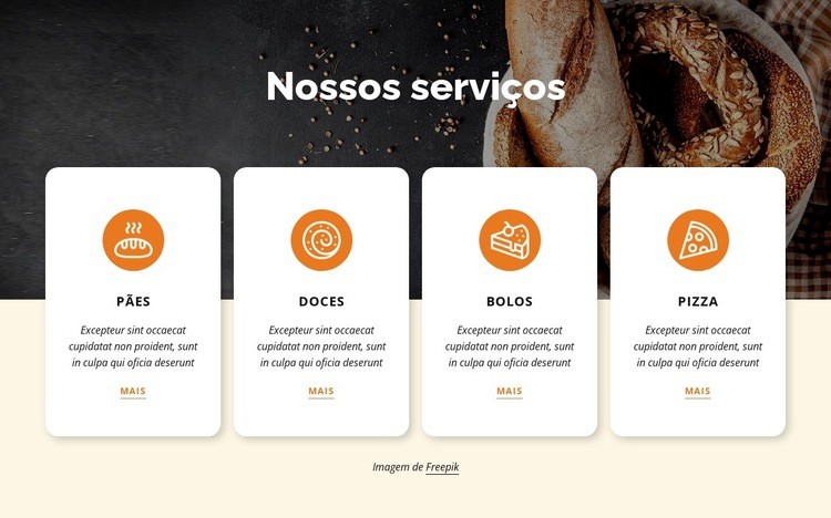 Usamos ingredientes finos e métodos tradicionais Design do site