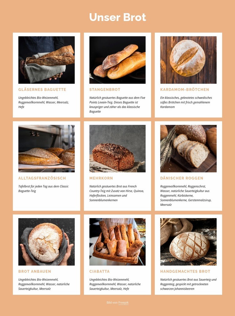 Die ehrliche Frischbrotbäckerei Website Builder-Vorlagen
