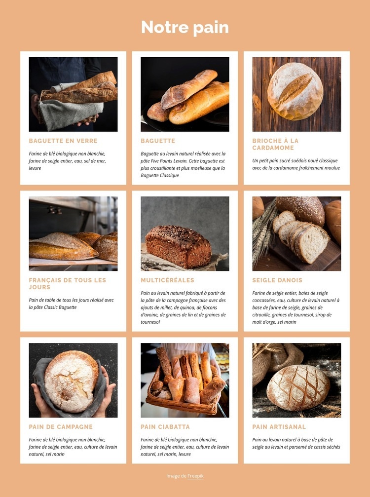 L'honnête boulanger de pain frais Maquette de site Web
