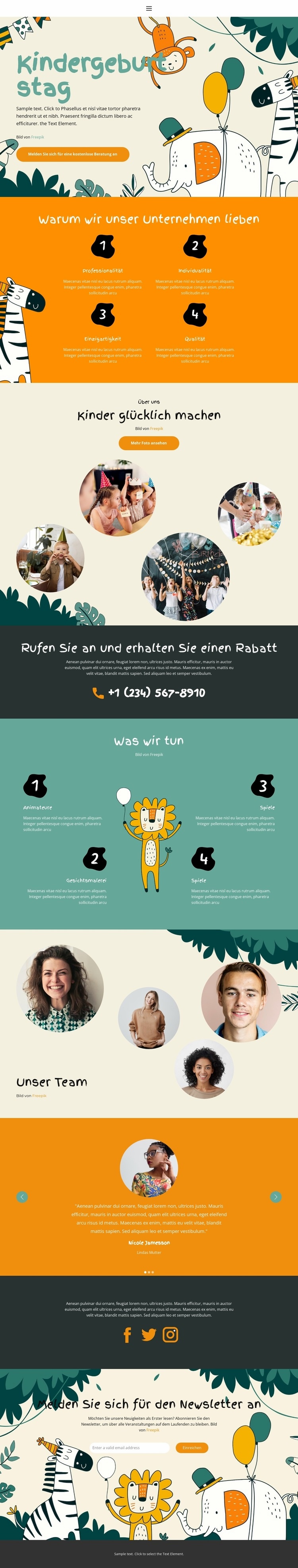 Organisation von Feiertagen Landing Page