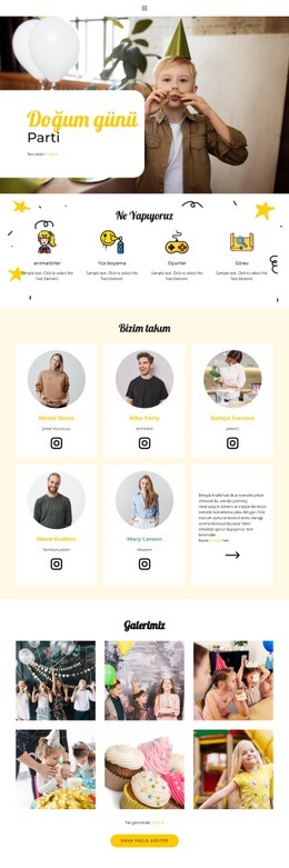Çocukların Doğum Günü Duyarlı Web Sitesi Şablonları