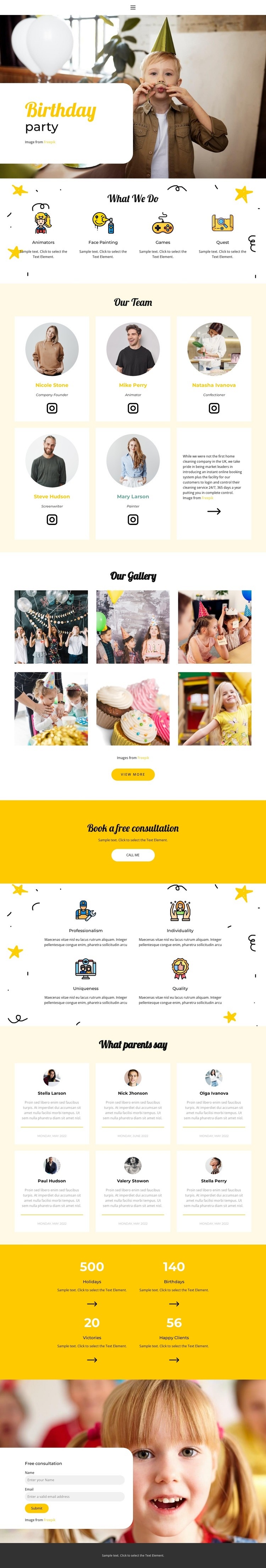 Children's birthday Web Page Design
