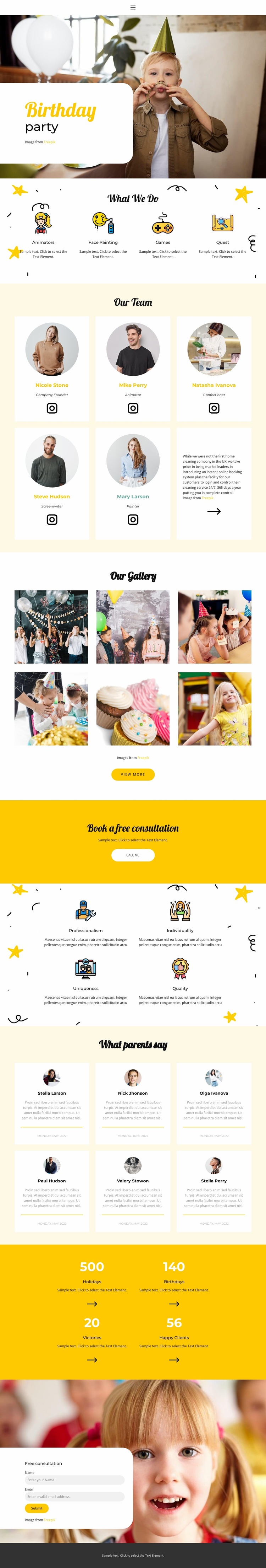 Children's birthday Website Design