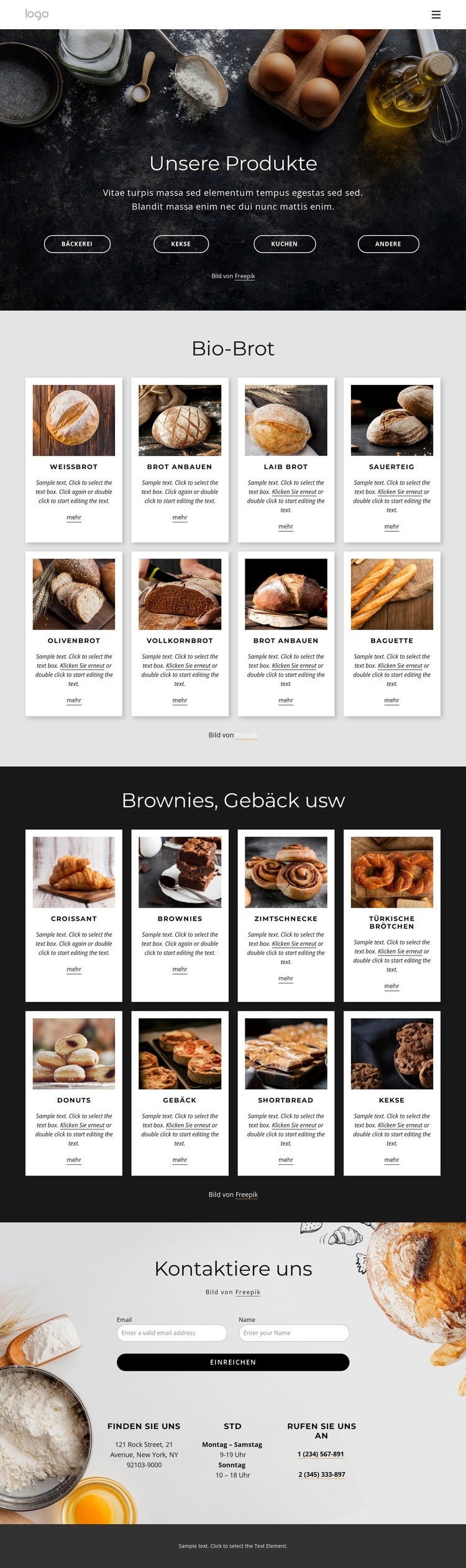 Bio-Brot-Menü Website design