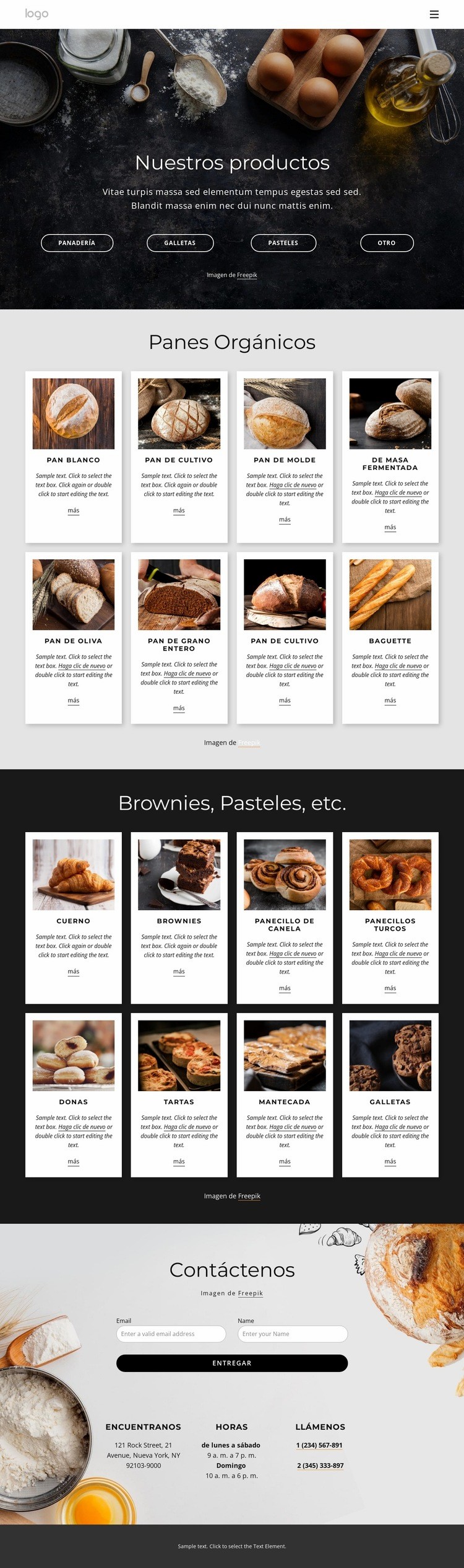 Menú de pan orgánico Diseño de páginas web