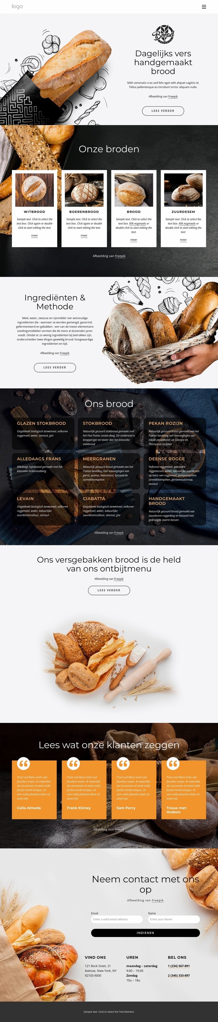 Elke dag vers brood ambachtelijk gemaakt Website ontwerp