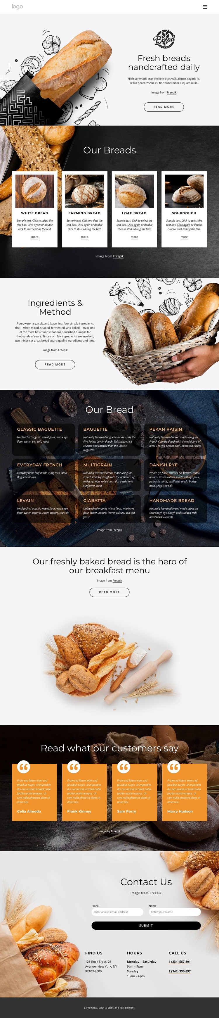Fresh bread handcrafted every day One Page Template