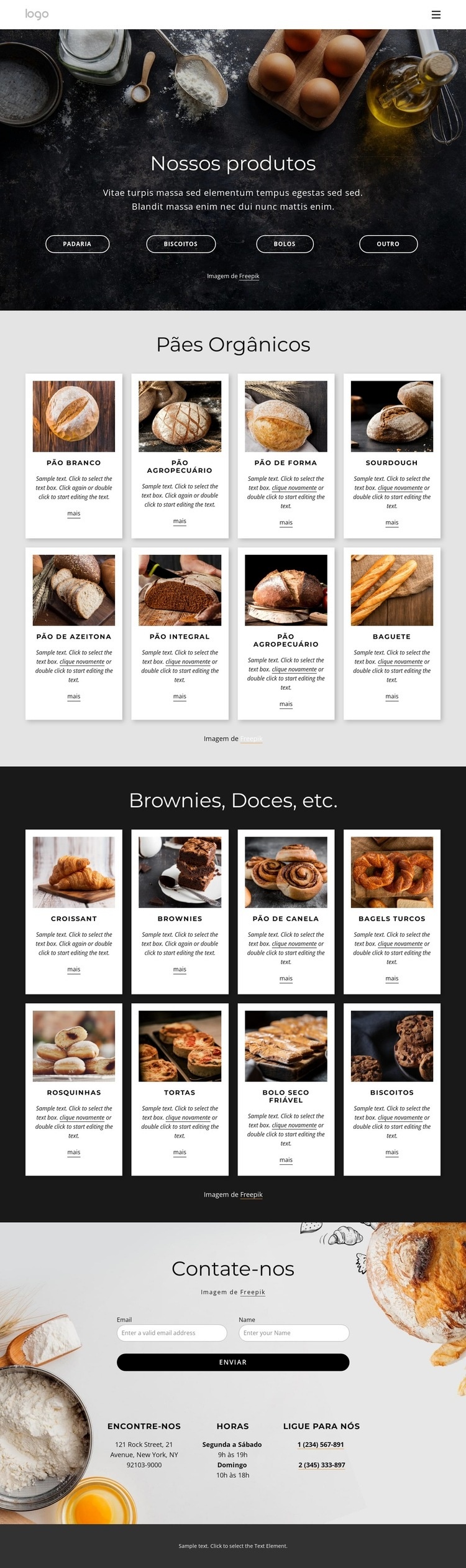 cardápio de pães orgânicos Design do site
