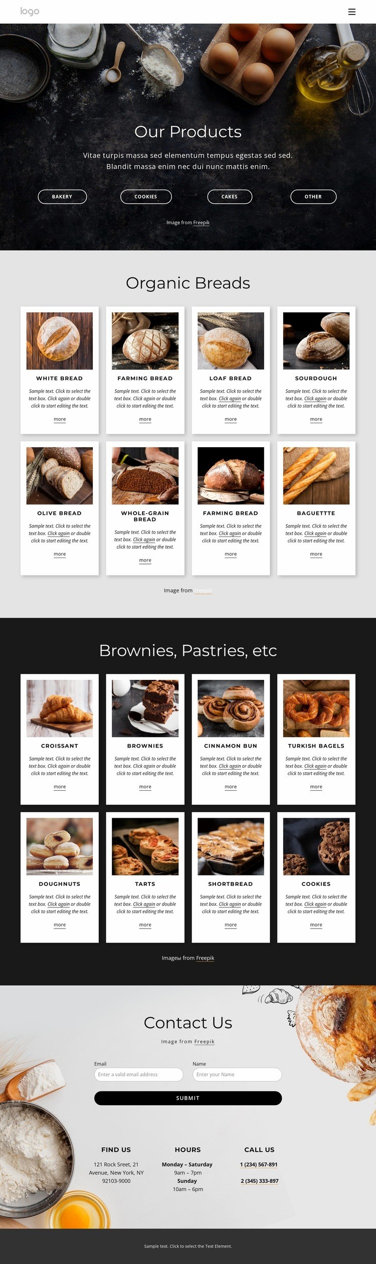 Organic bread menu Web Page Design