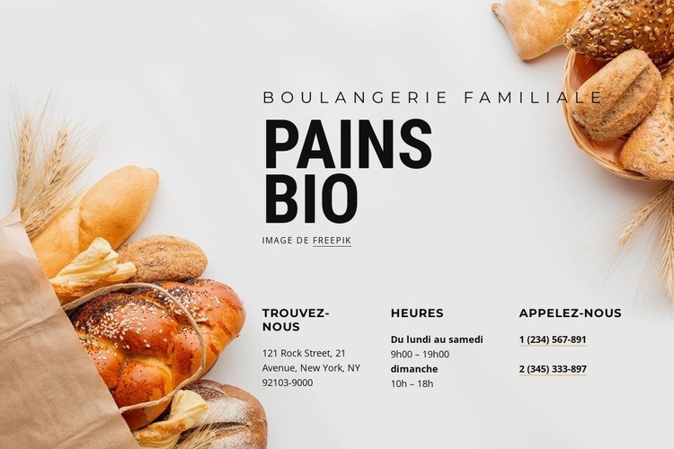 Boulangerie familiale Maquette de site Web