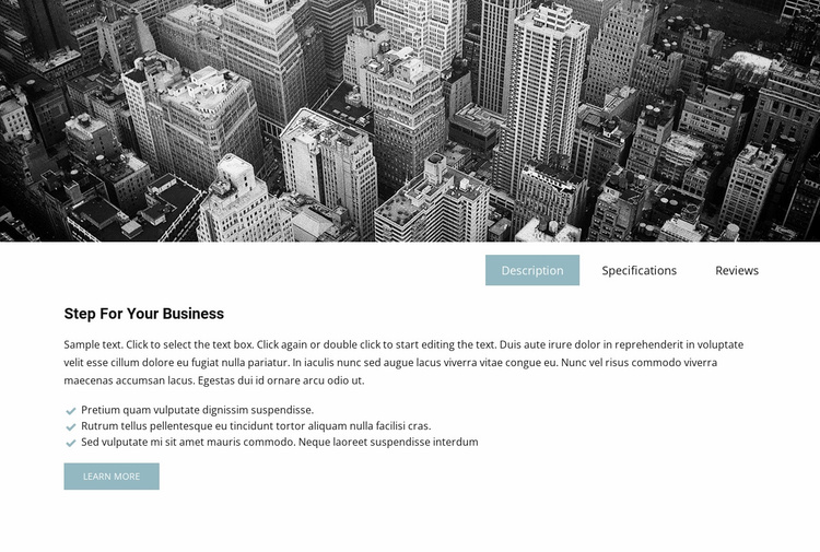 Business image and tabs Landing Page