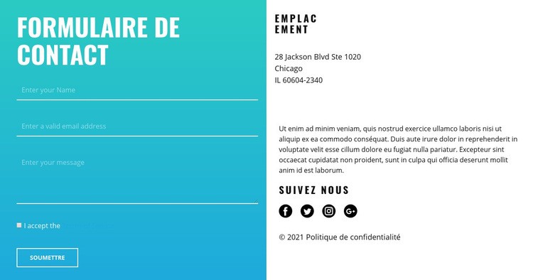 Contacts du groupe professionnel Modèle d'une page