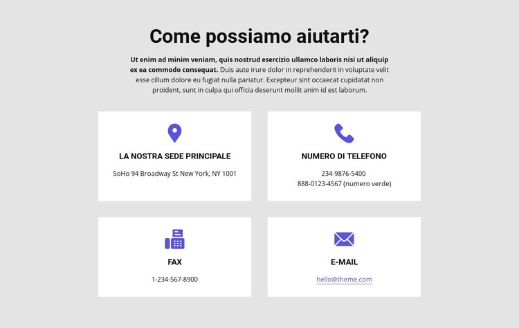 Come possiamo aiutarti Modelli di Website Builder