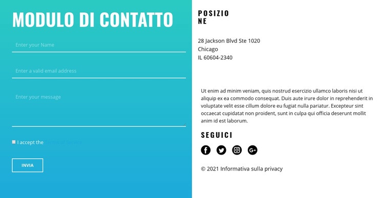 Contatti del gruppo aziendale Mockup del sito web