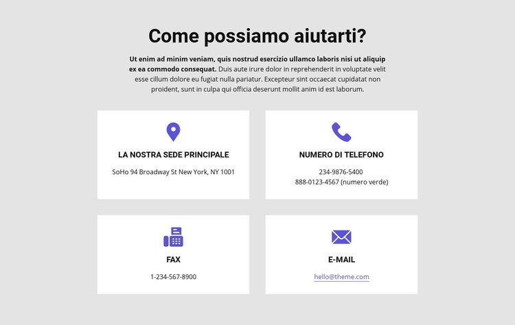 Come possiamo aiutarti Un modello di pagina