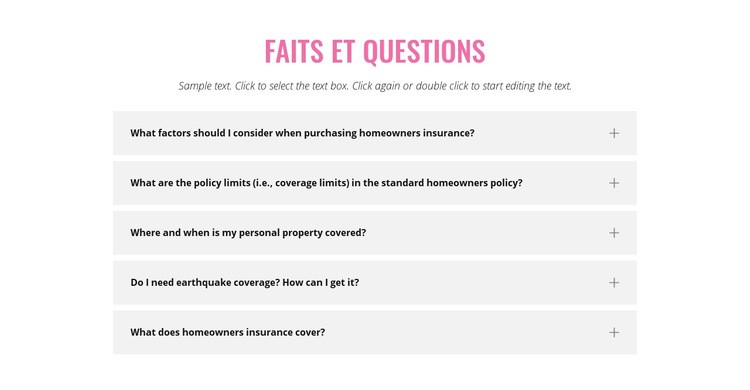 Questions d'assurance courantes Maquette de site Web