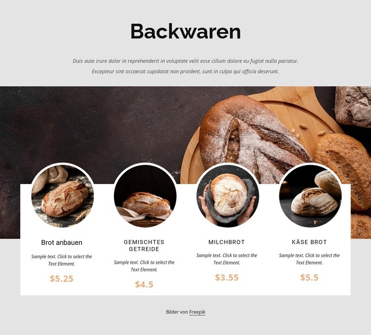 Unsere tägliche Brotbäckerei Website-Modell