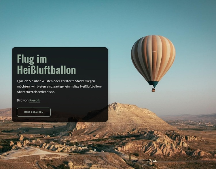 Flug im Heißluftballon Website-Vorlage
