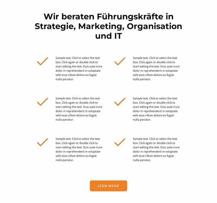 Überprüfen Sie Symbole und Texte Landing Page